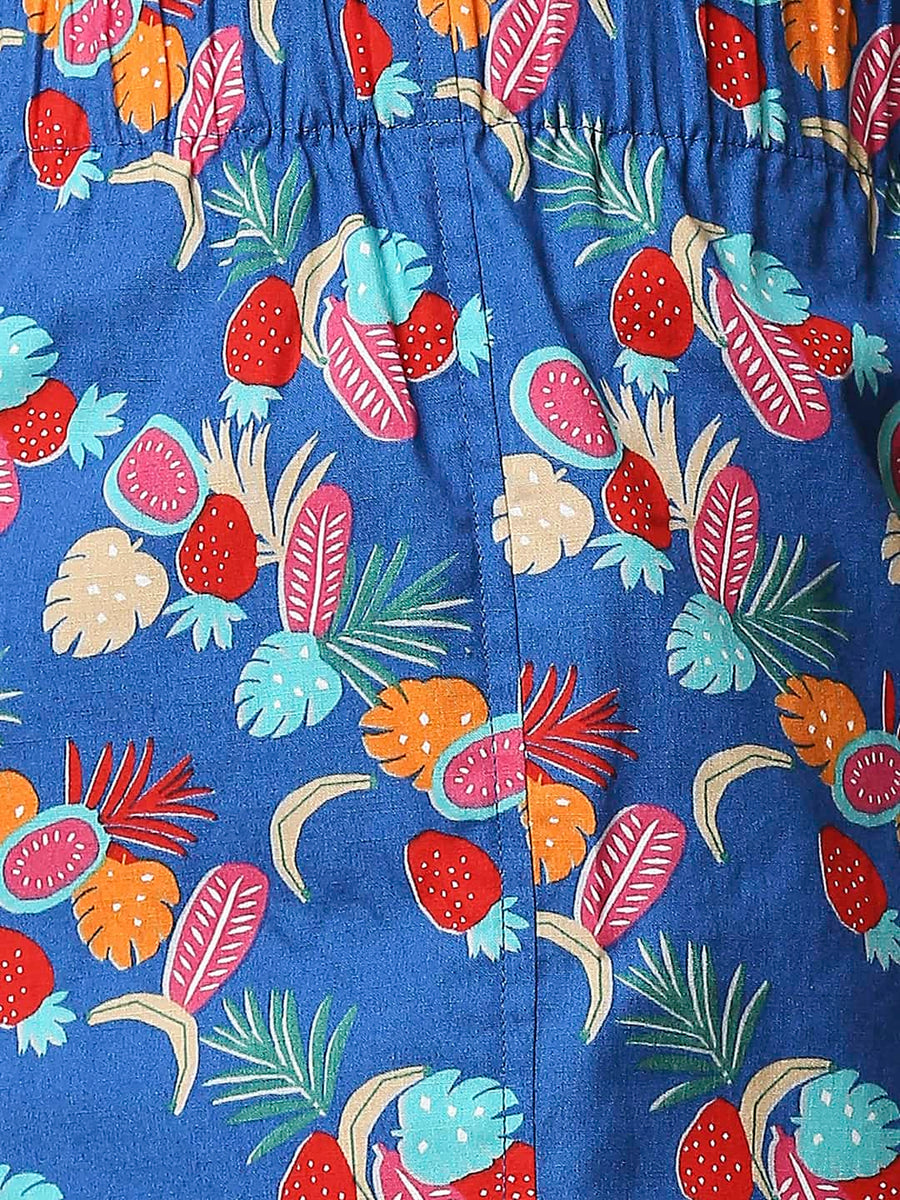 BASICS SNORKEL BLUE PRINTED PURE COTTON BOXERS