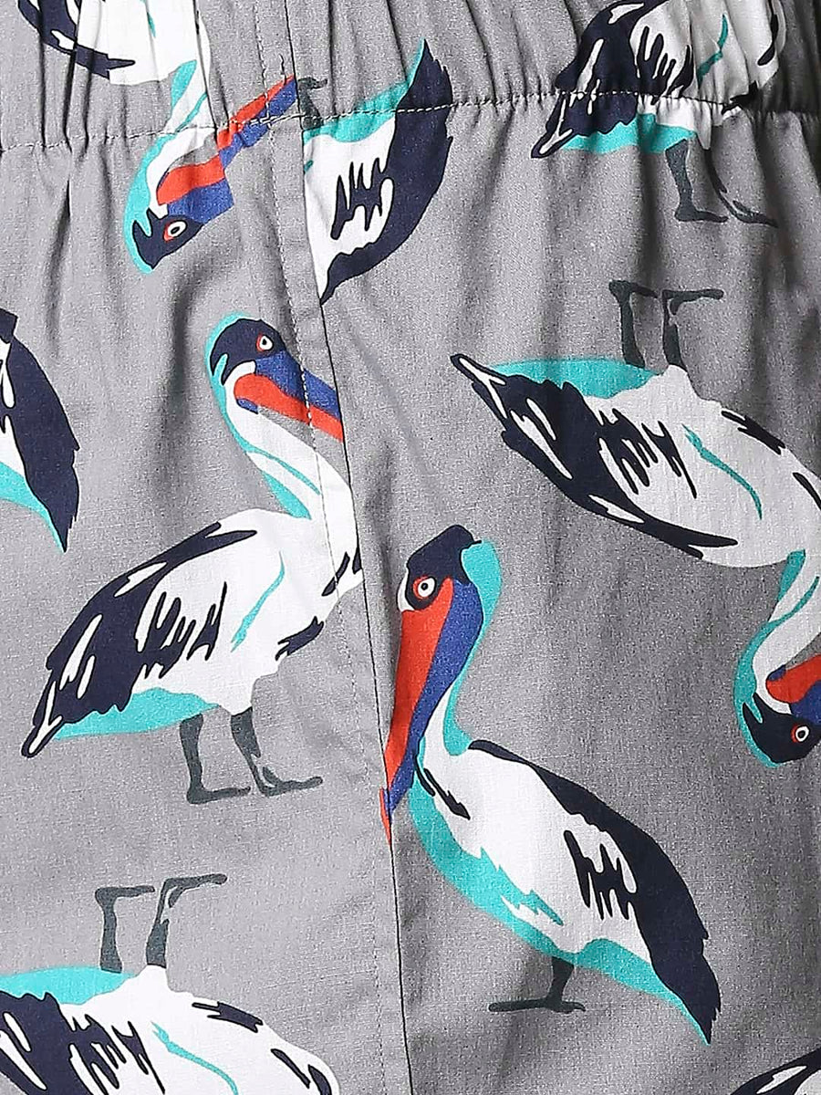 BASICS MOCKING BIRD GREY PRINTED PURE COTTON BOXERS