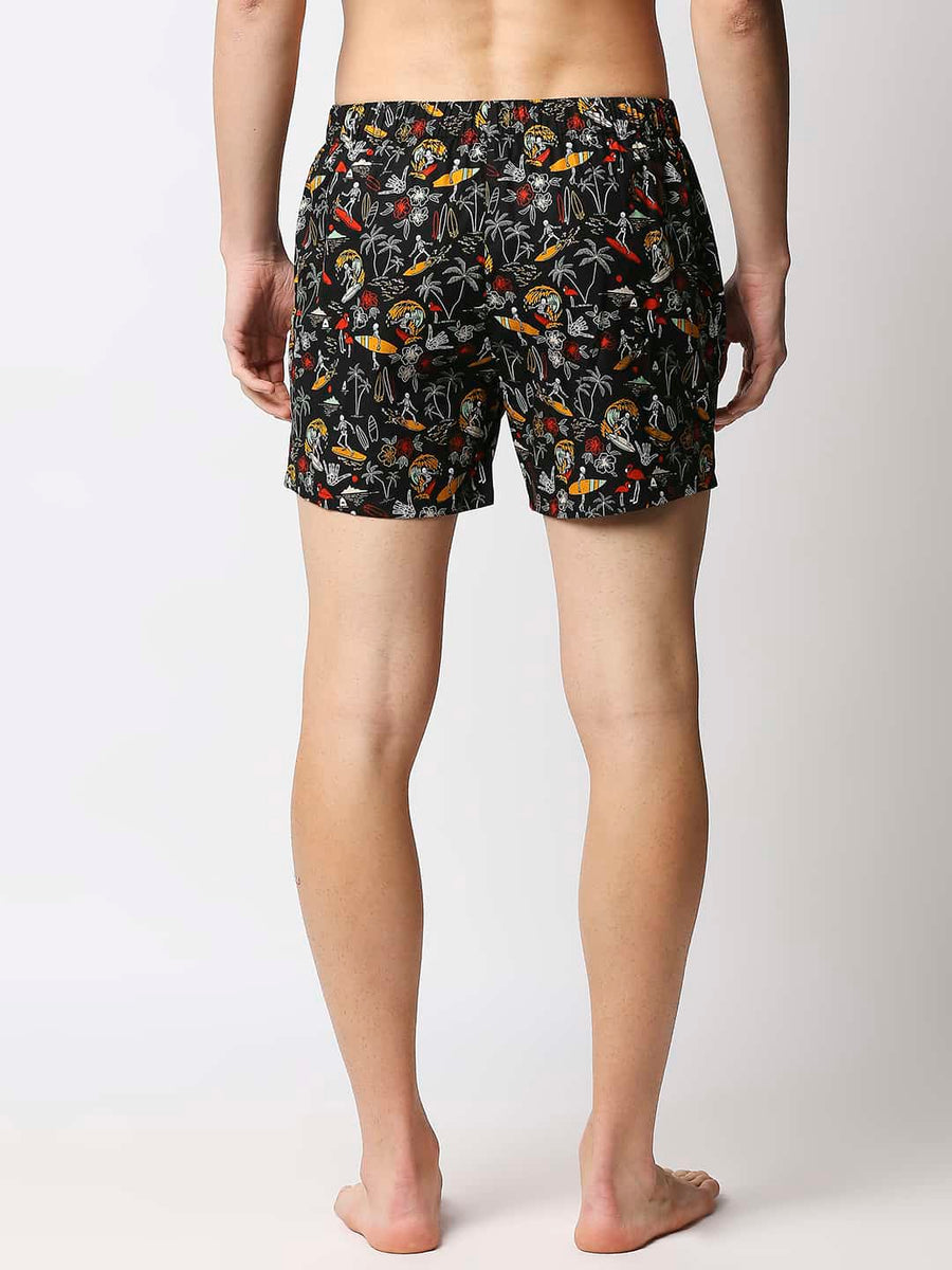 BASICS RAVEN BLACK PRINTED PURE COTTON BOXERS