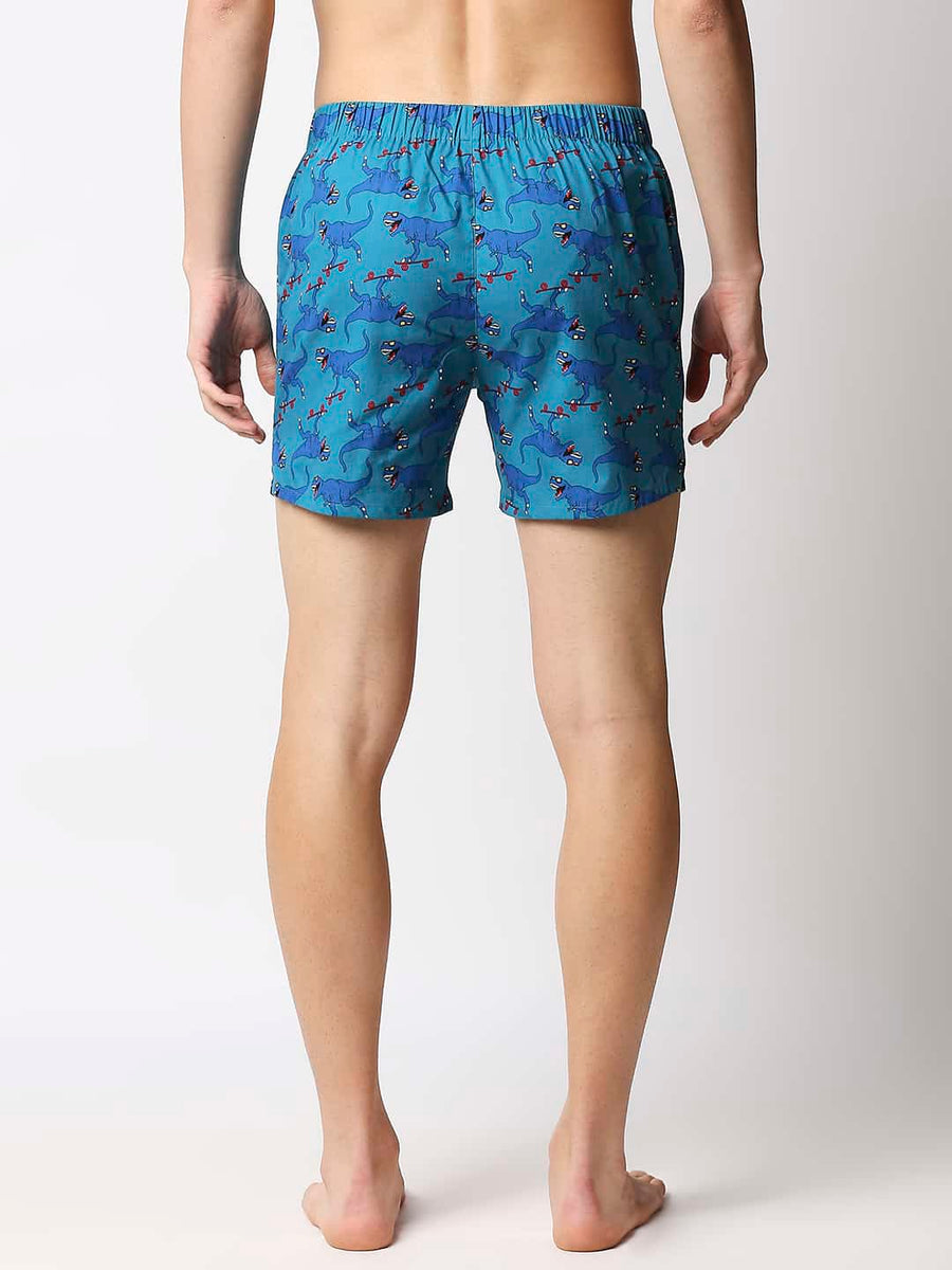 BASICS BISCAY TURQUOISE PRINTED PURE COTTON BOXERS