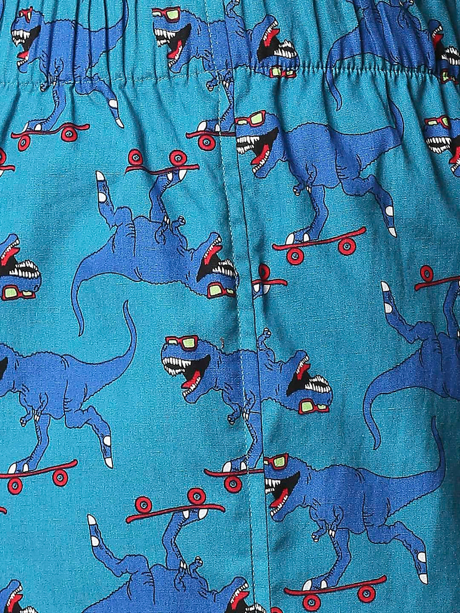 BASICS BISCAY TURQUOISE PRINTED PURE COTTON BOXERS