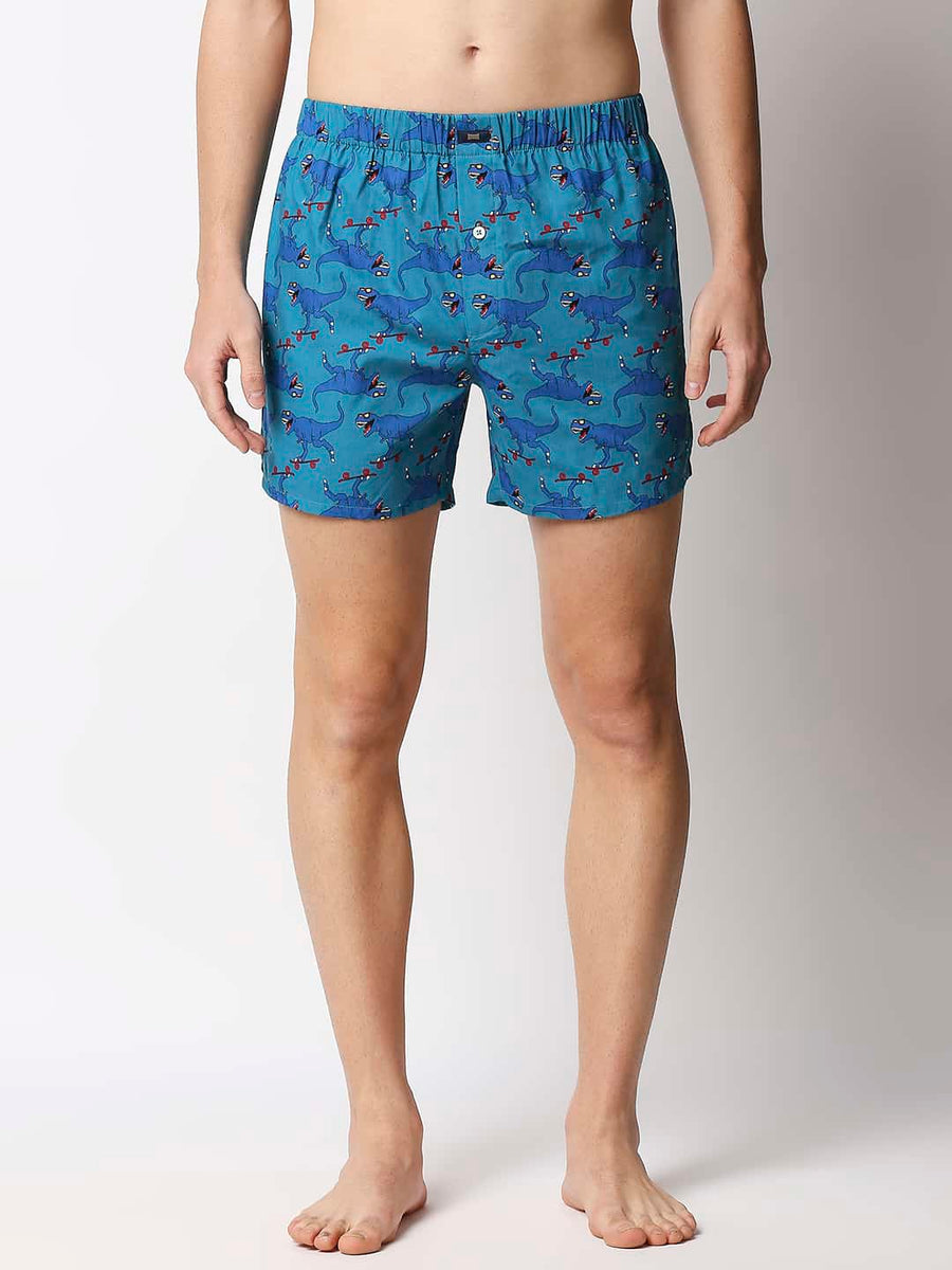 BASICS BISCAY TURQUOISE PRINTED PURE COTTON BOXERS