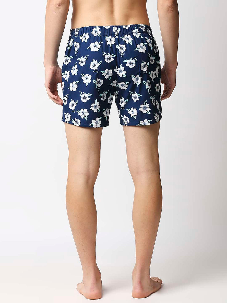 BASICS TITAN NAVY PRINTED PURE COTTON BOXERS