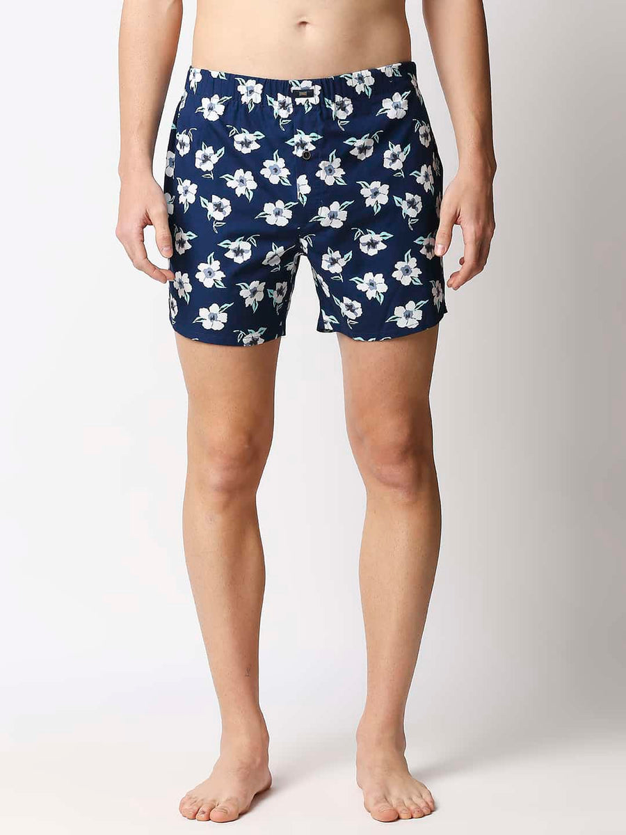 BASICS TITAN NAVY PRINTED PURE COTTON BOXERS