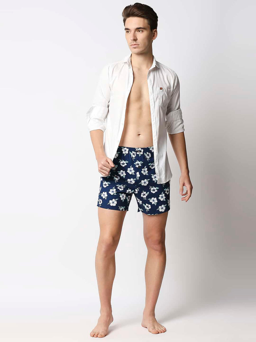 BASICS TITAN NAVY PRINTED PURE COTTON BOXERS