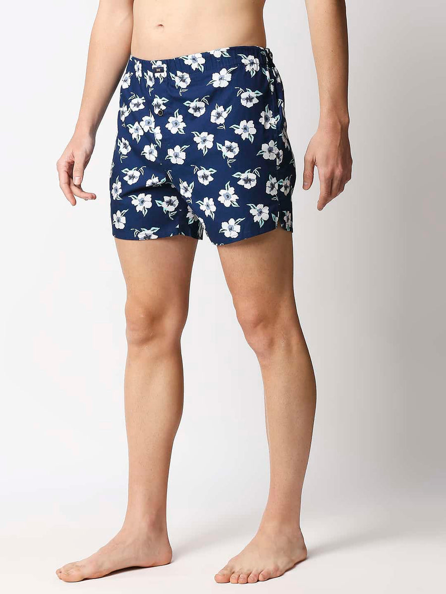 BASICS TITAN NAVY PRINTED PURE COTTON BOXERS
