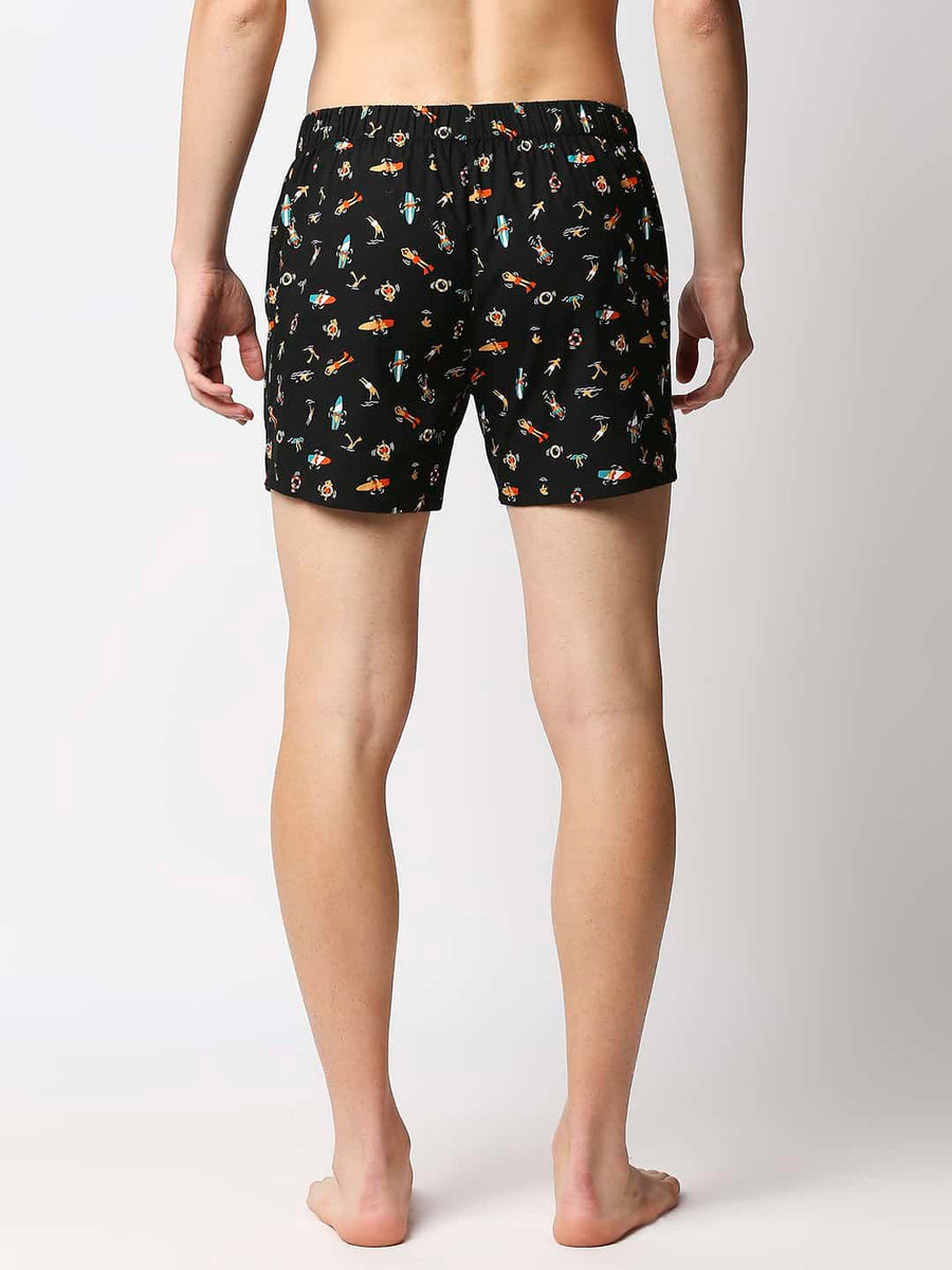 BASICS CAVIAR BLACK PRINTED PURE COTTON BOXERS
