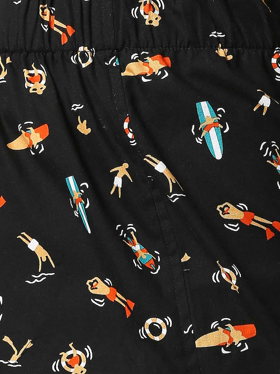 BASICS CAVIAR BLACK PRINTED PURE COTTON BOXERS