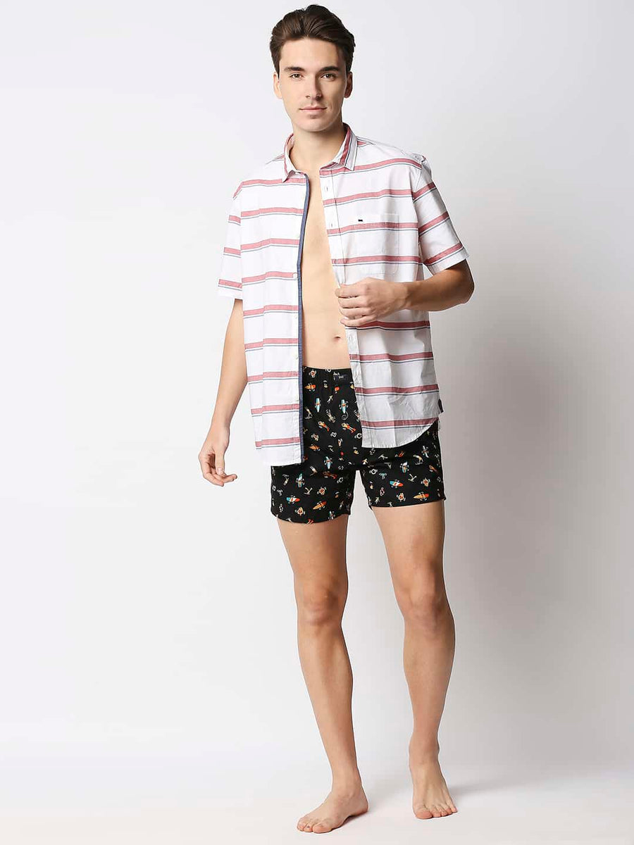 BASICS CAVIAR BLACK PRINTED PURE COTTON BOXERS