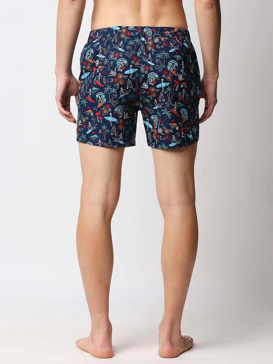 BASICS SPELLBOUND NAVY PRINTED PURE COTTON BOXERS