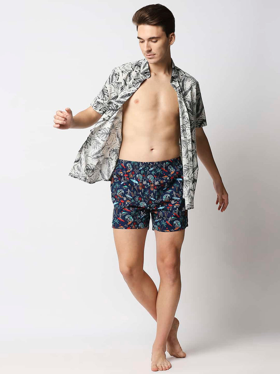 BASICS SPELLBOUND NAVY PRINTED PURE COTTON BOXERS