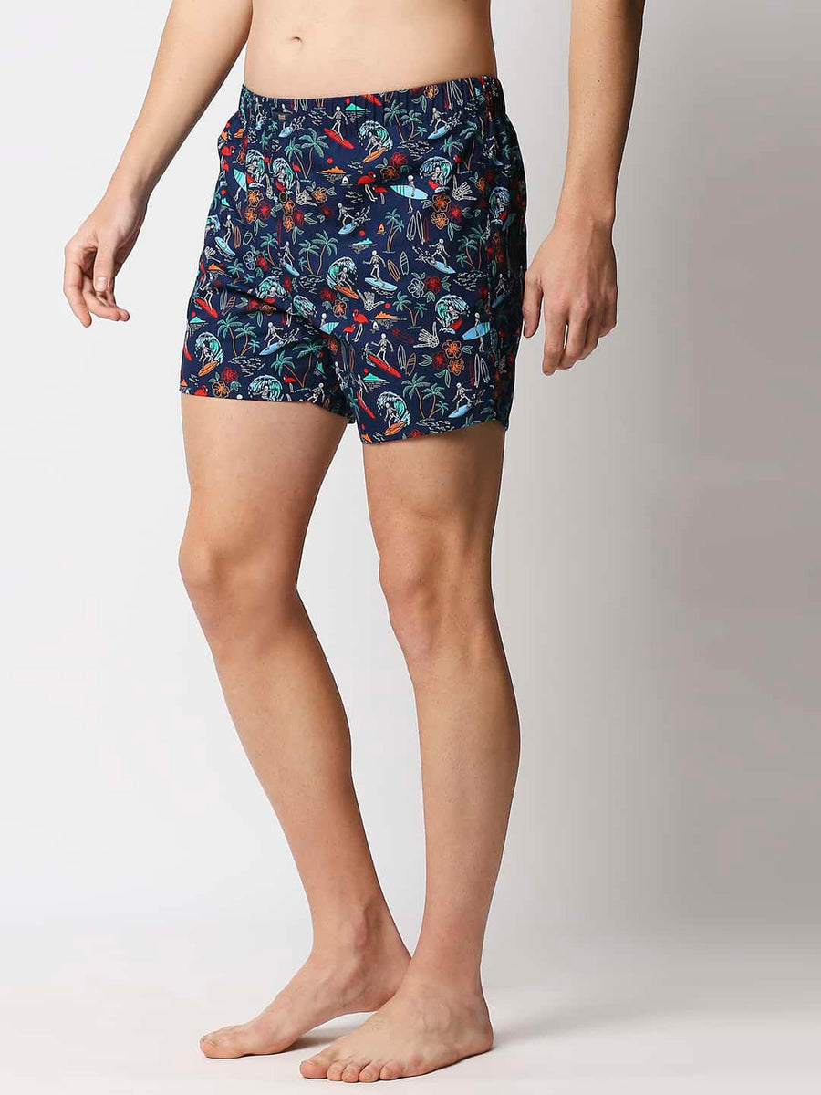 BASICS SPELLBOUND NAVY PRINTED PURE COTTON BOXERS