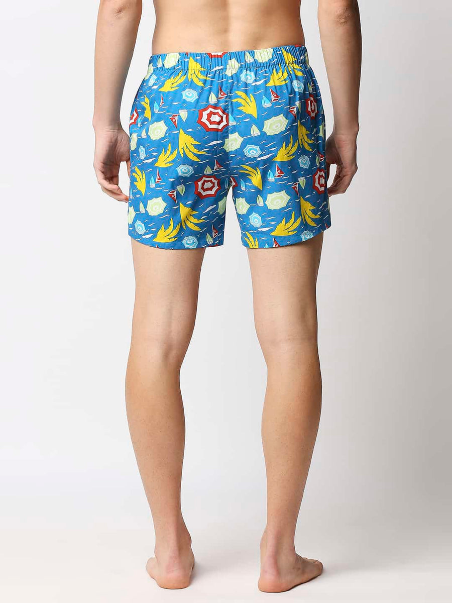 BASICS DRESDEN BLUE PRINTED PURE COTTON BOXERS