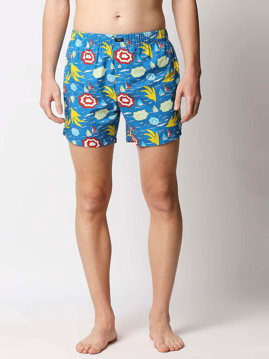 BASICS DRESDEN BLUE PRINTED PURE COTTON BOXERS