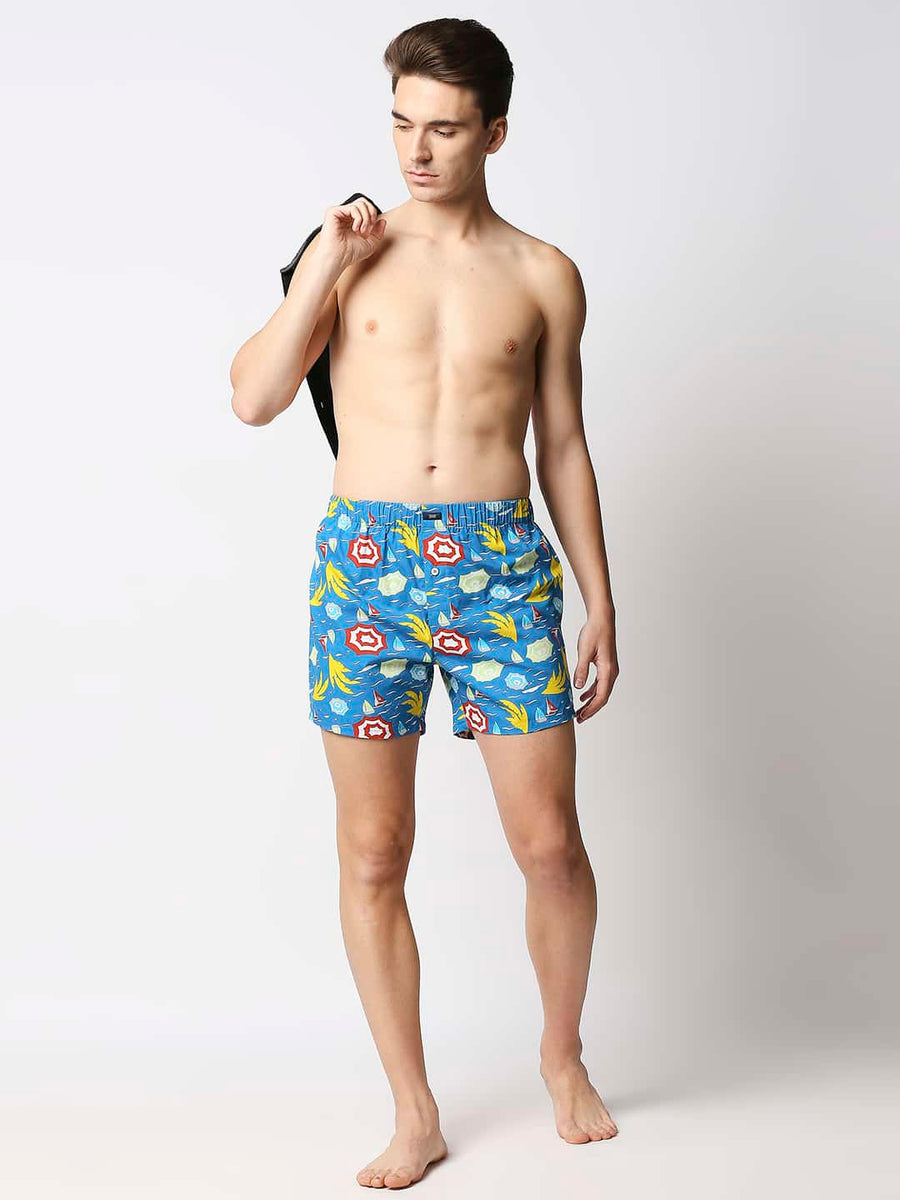 BASICS DRESDEN BLUE PRINTED PURE COTTON BOXERS
