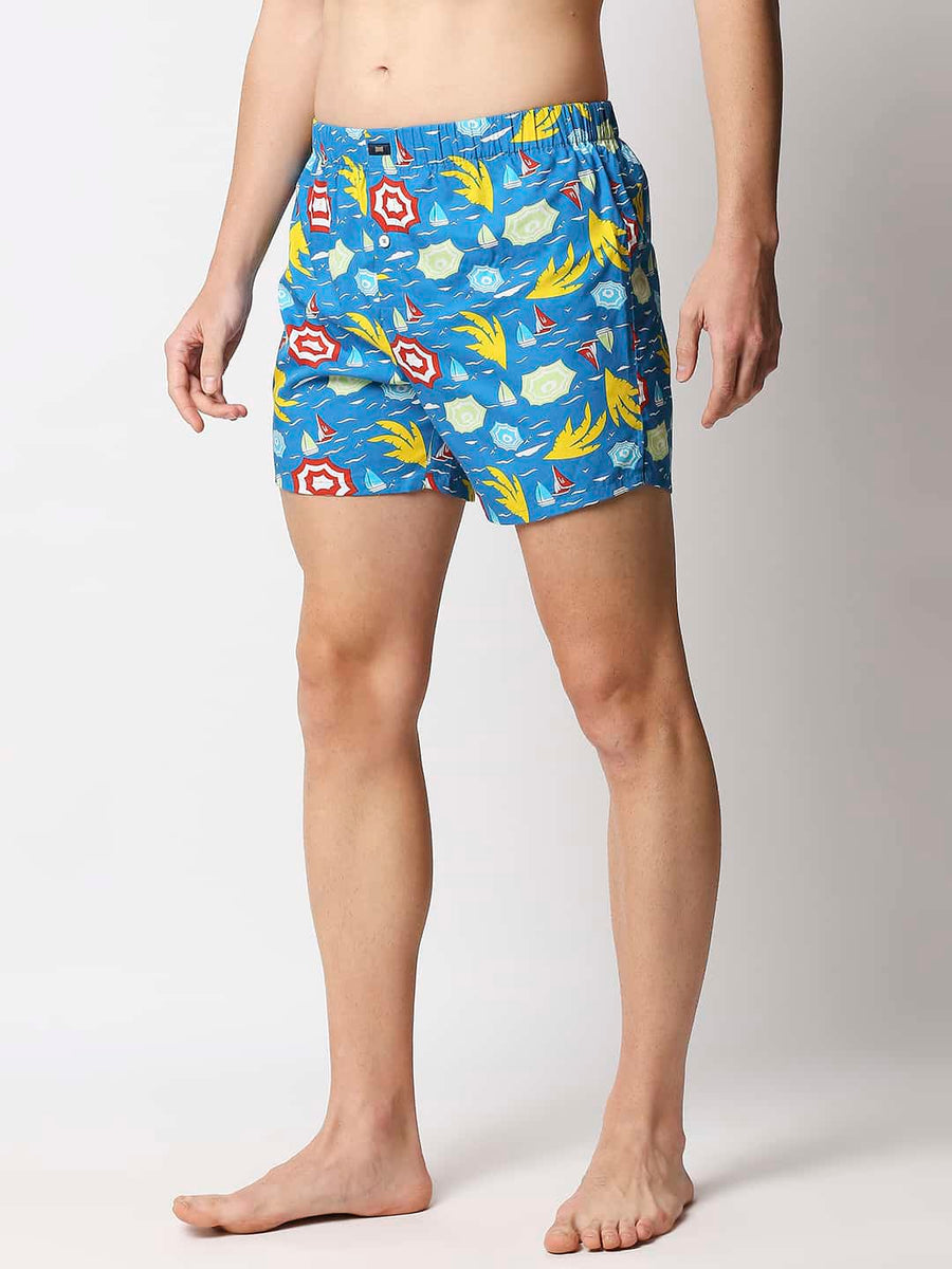 BASICS DRESDEN BLUE PRINTED PURE COTTON BOXERS
