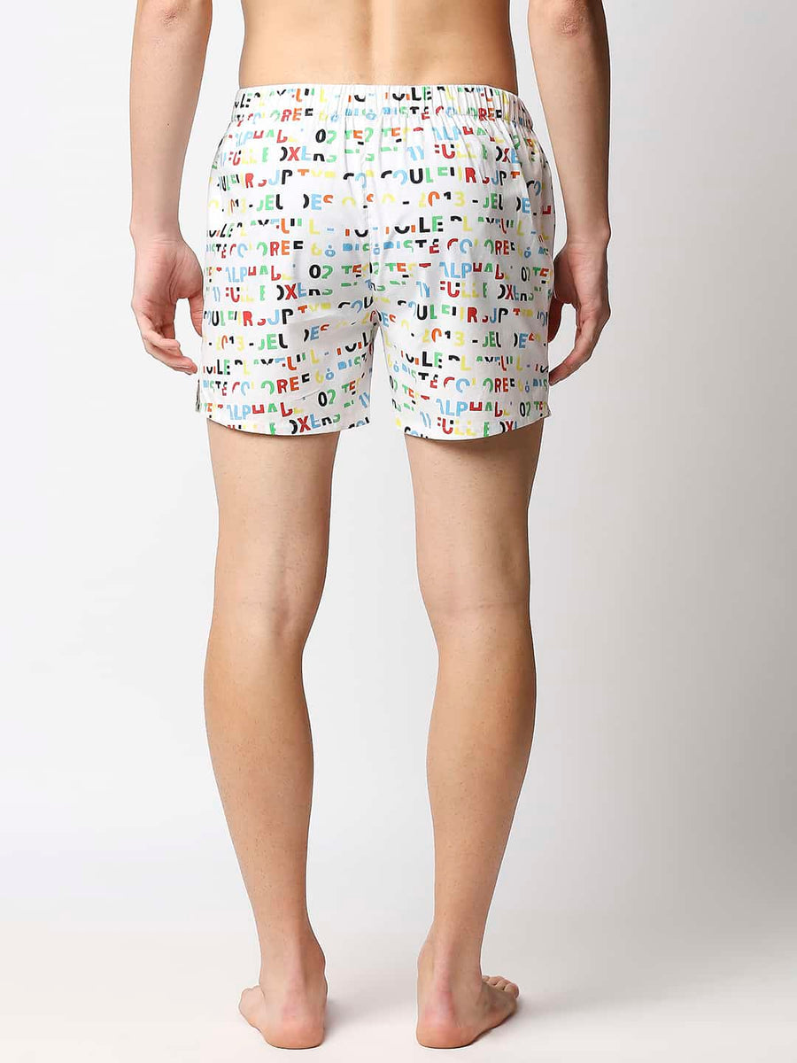 BASICS LUCENT WHITE PRINTED PURE COTTON BOXERS