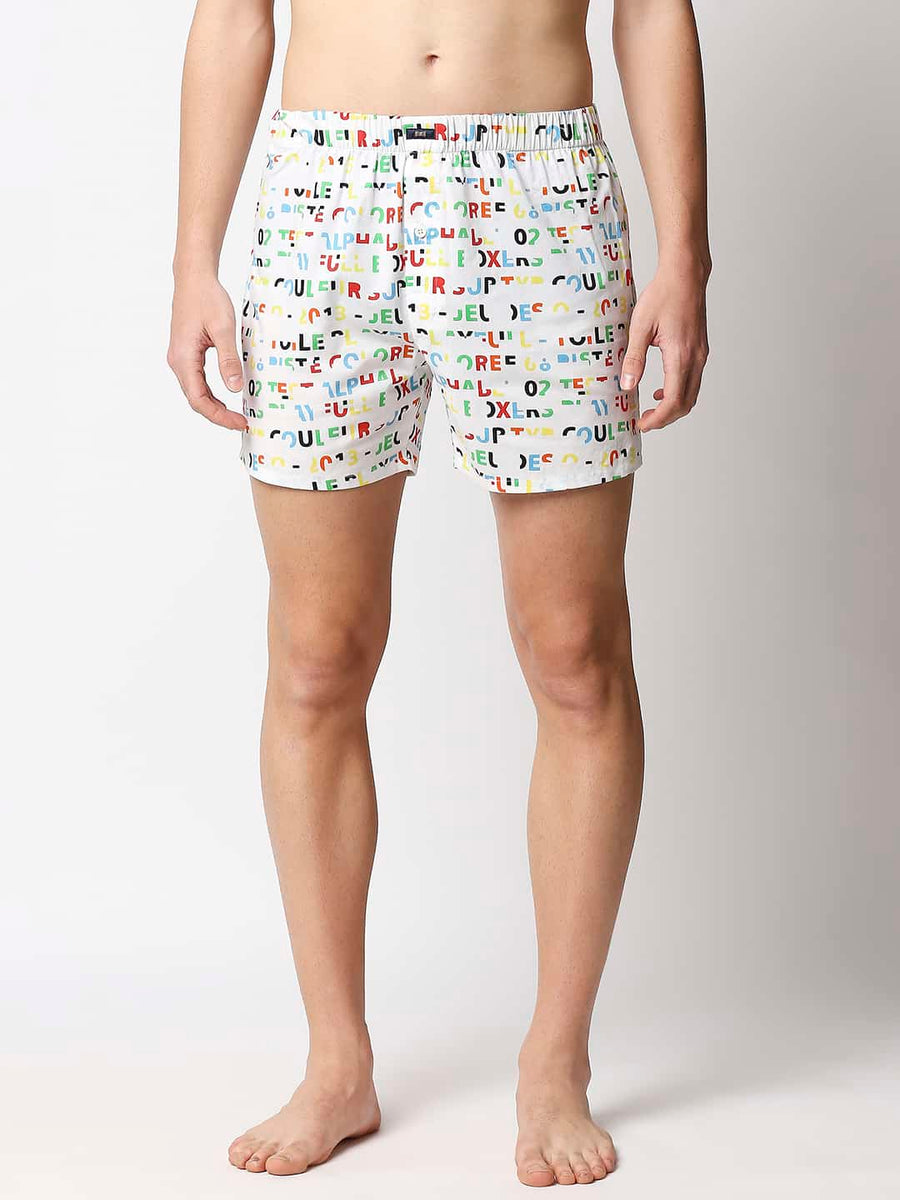 BASICS LUCENT WHITE PRINTED PURE COTTON BOXERS