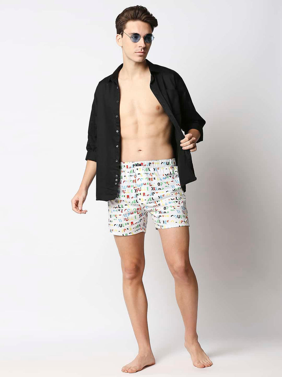 BASICS LUCENT WHITE PRINTED PURE COTTON BOXERS