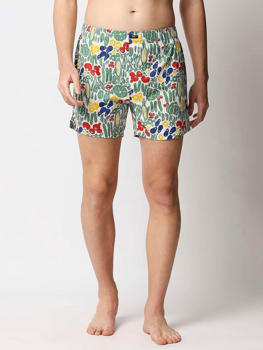 BASICS CLOUD WHITE PRINTED PURE COTTON BOXERS