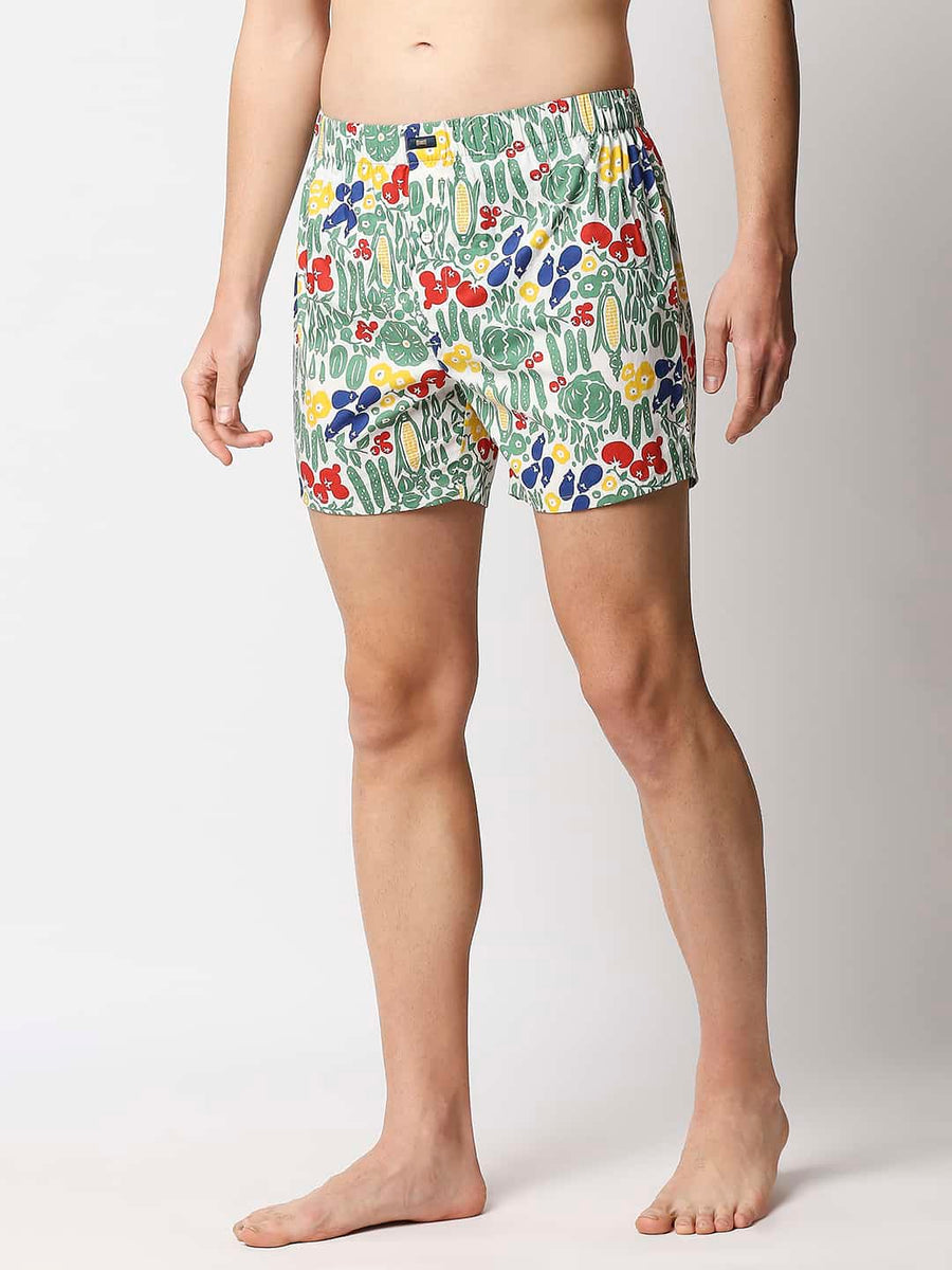 BASICS CLOUD WHITE PRINTED PURE COTTON BOXERS