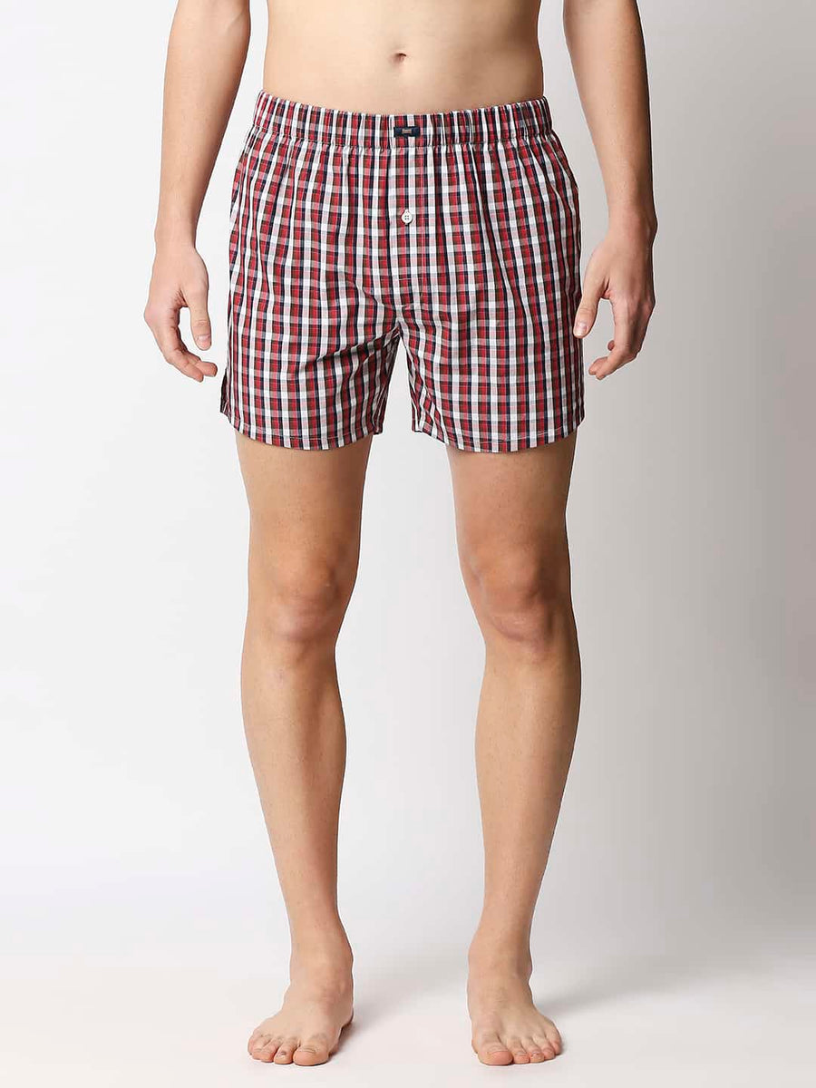 BASICS WINTERBERRY PINK CHECKED PURE COTTON BOXERS