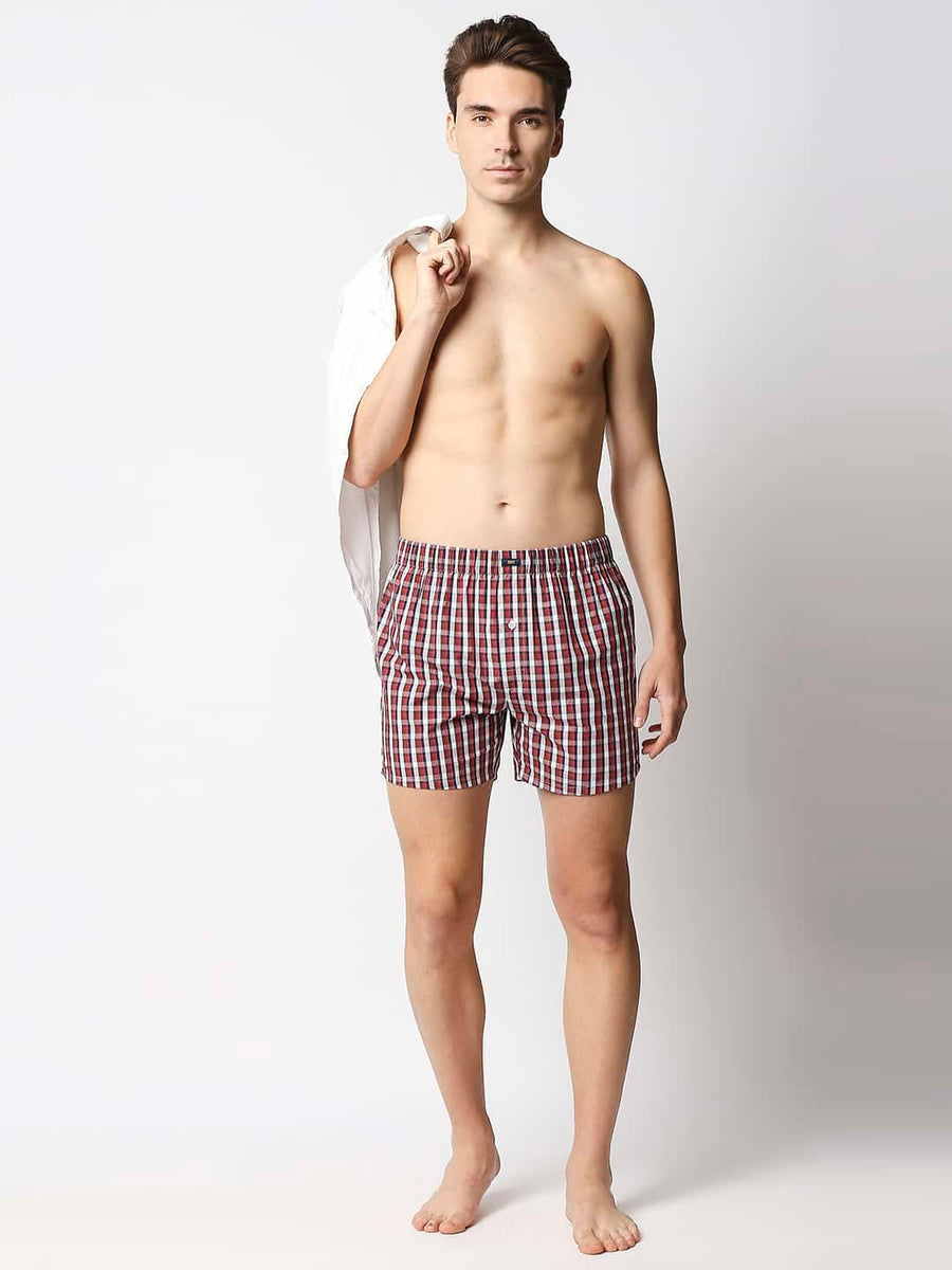 BASICS WINTERBERRY PINK CHECKED PURE COTTON BOXERS