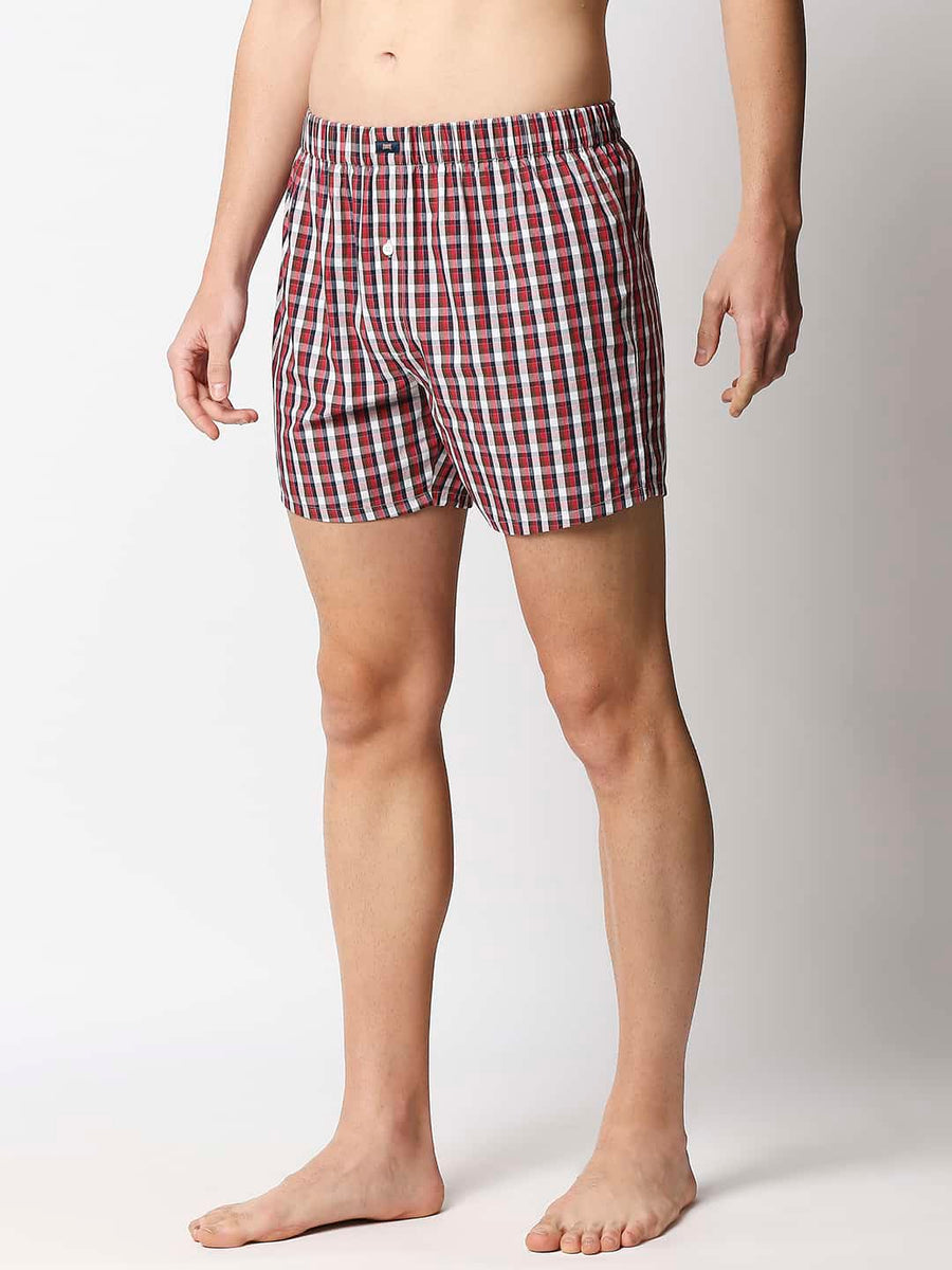 BASICS WINTERBERRY PINK CHECKED PURE COTTON BOXERS
