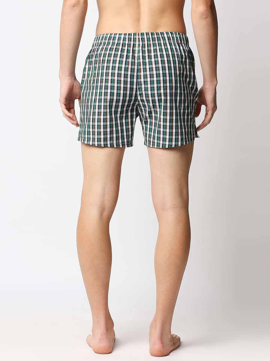 BASICS AVENTURINE GREEN CHECKED PURE COTTON BOXERS