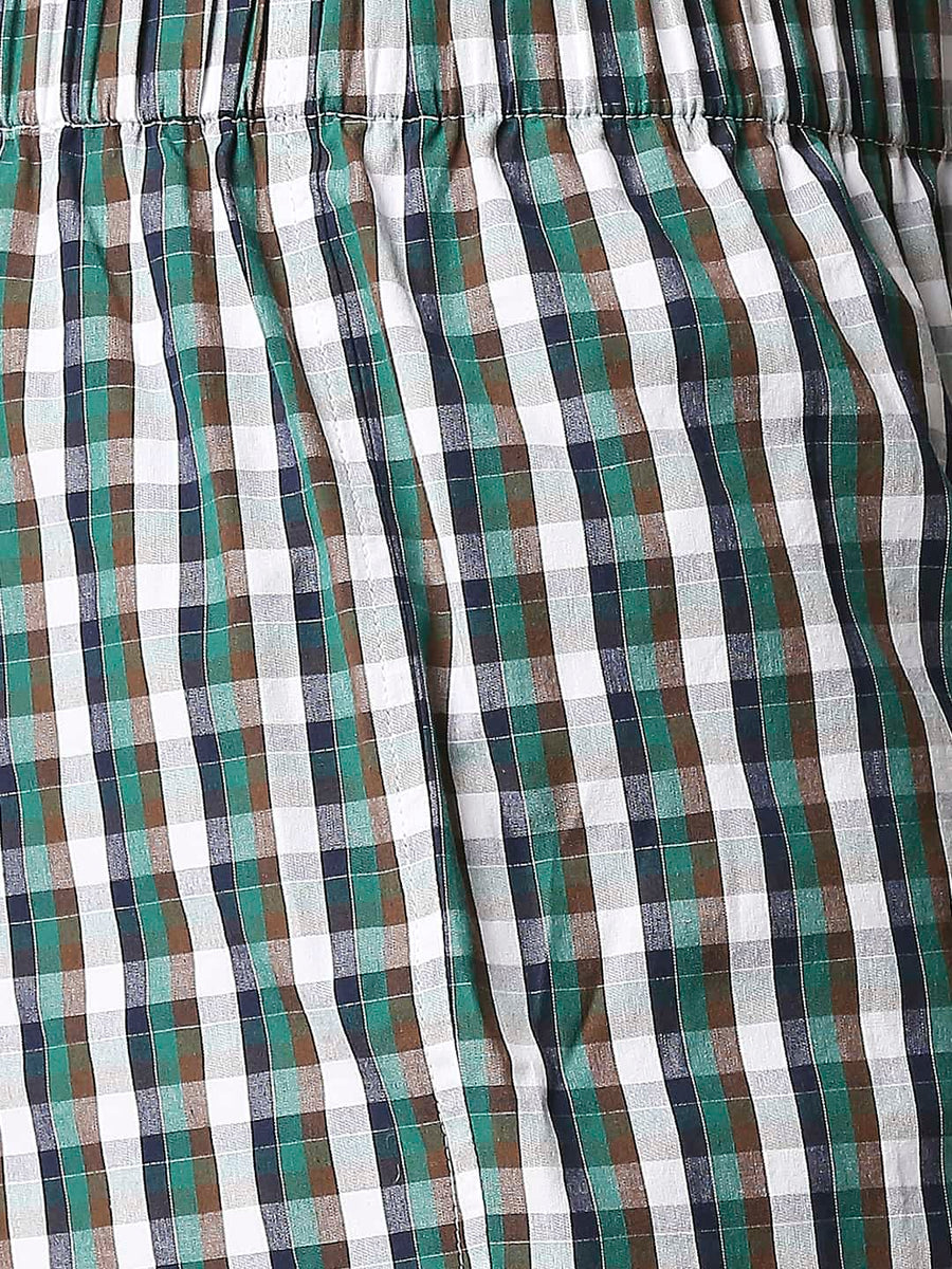 BASICS AVENTURINE GREEN CHECKED PURE COTTON BOXERS