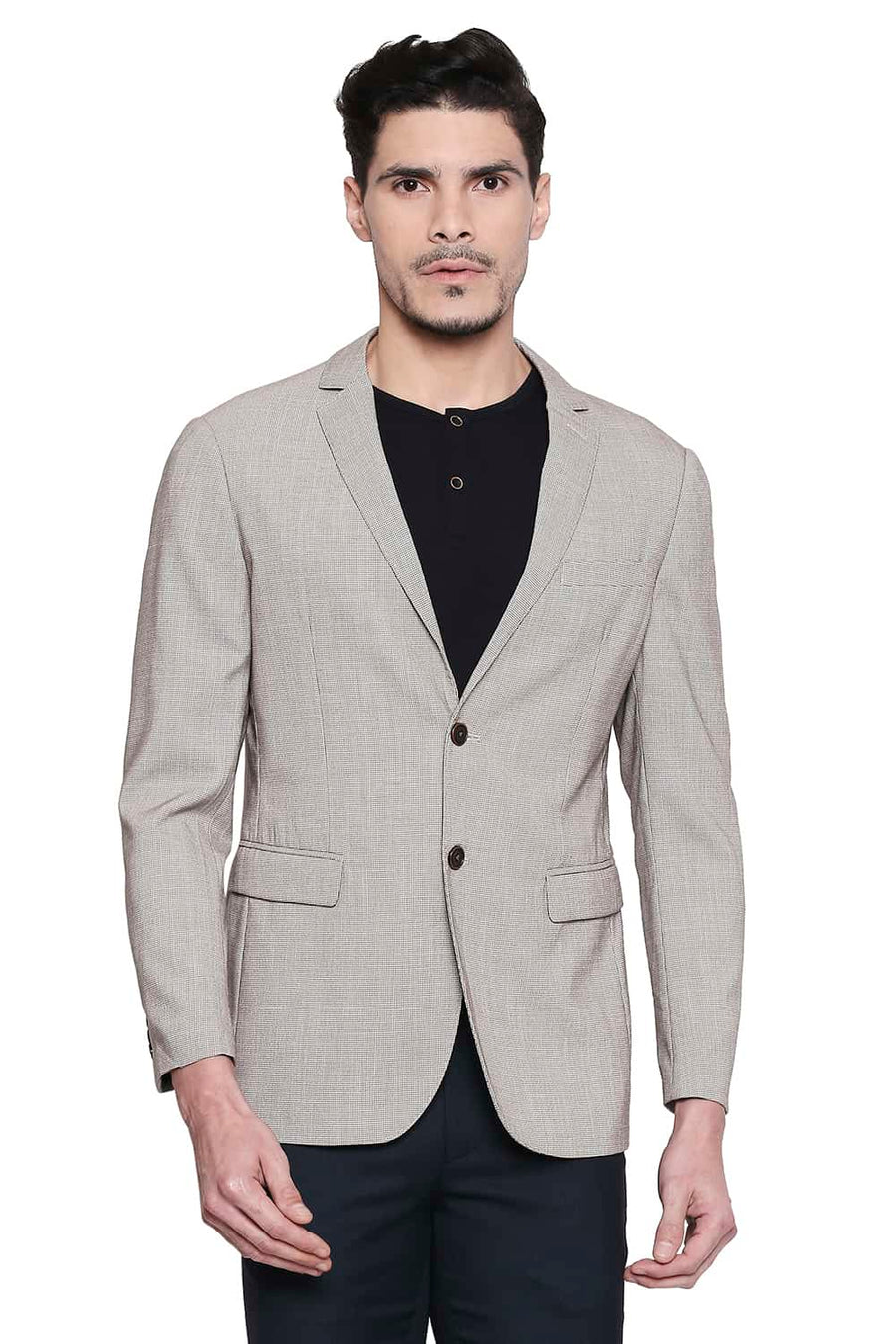 BASICS COMFORT FIT NOUGAT 2 BUTTON STRETCH BLAZER