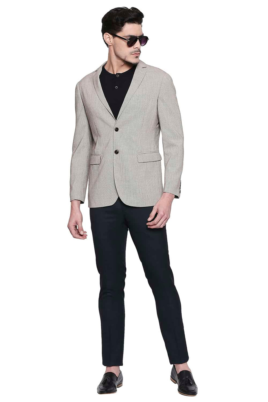 BASICS COMFORT FIT NOUGAT 2 BUTTON STRETCH BLAZER