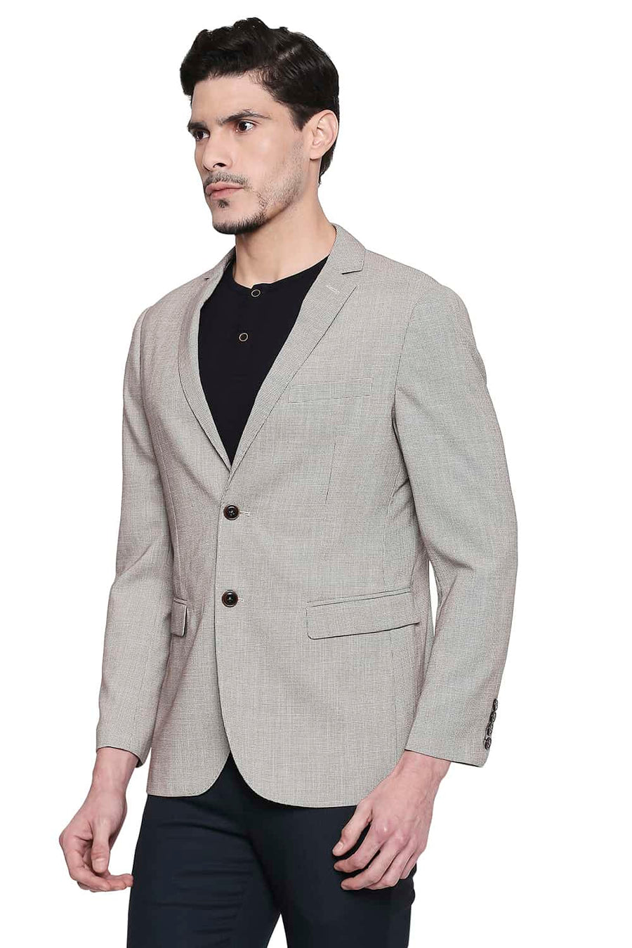 BASICS COMFORT FIT NOUGAT 2 BUTTON STRETCH BLAZER