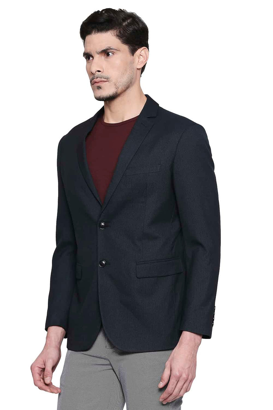 BASICS COMFORT FIT BLACK OLIVE 2 BUTTON STRETCH BLAZER