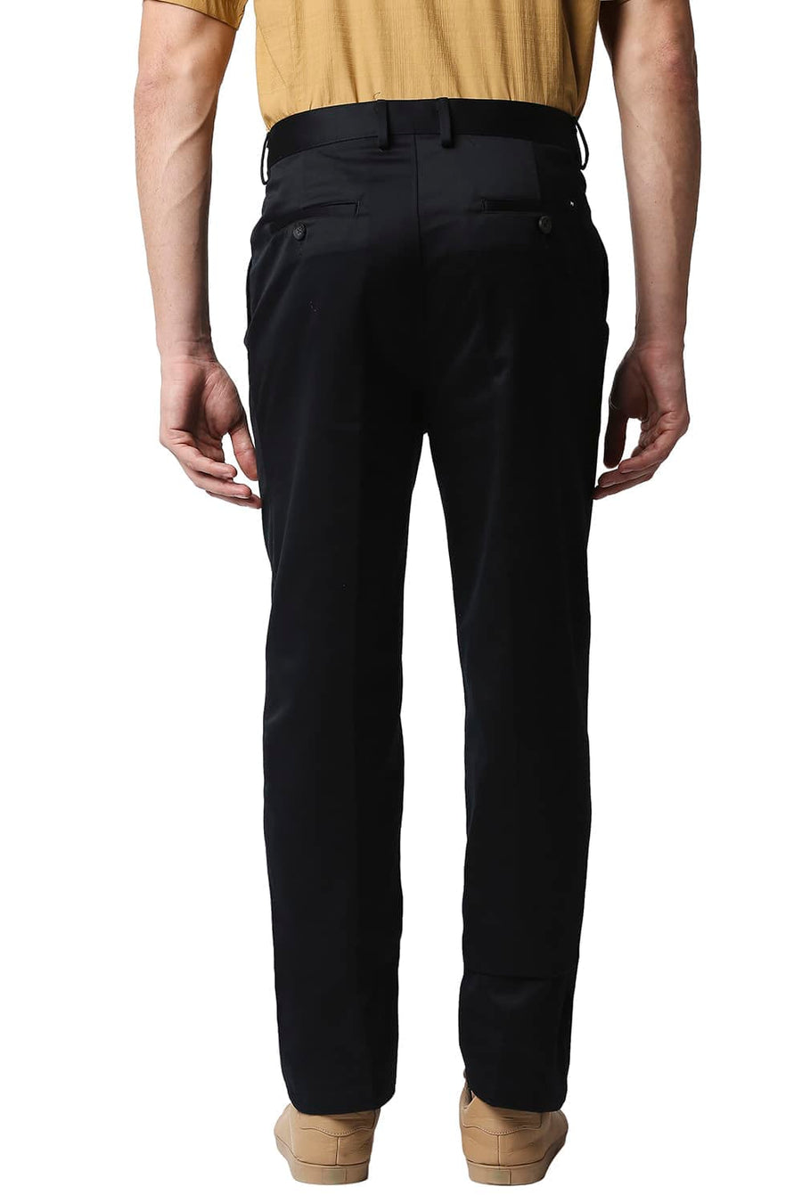 BASICS COMFORT FIT NAVY SATIN WEAVE POLY COTTON TROUSERS