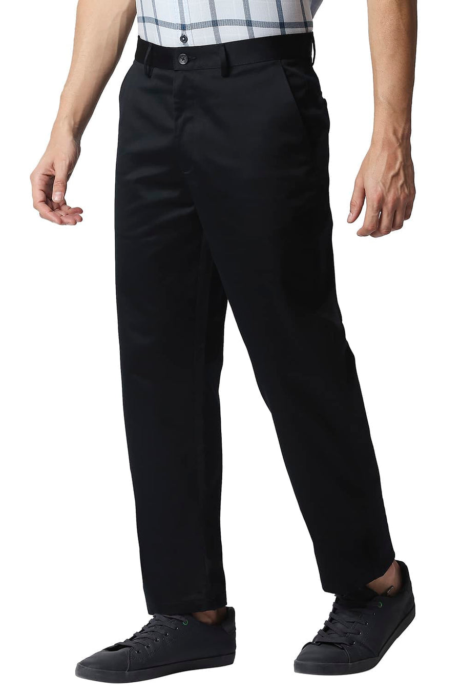 BASICS COMFORT FIT NAVY SATIN WEAVE POLY COTTON TROUSERS