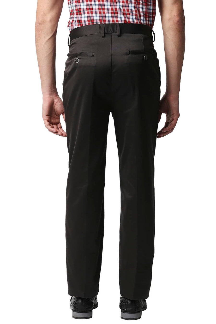 BASICS COMFORT FIT DARK GREY WEAVE POLY COTTON TROUSERS