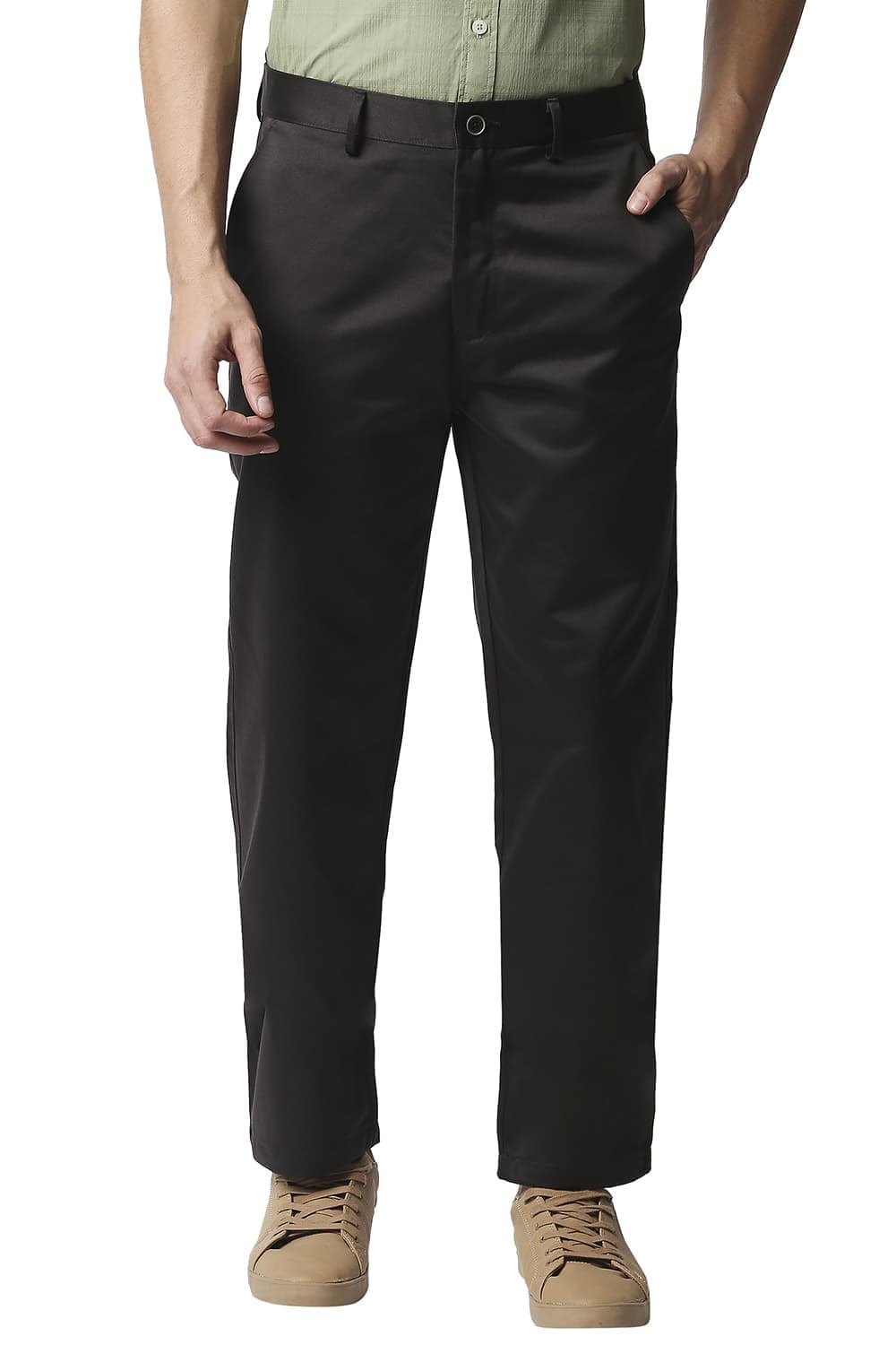 BASICS COMFORT FIT SATIN WEAVE POLY COTTON TROUSERS