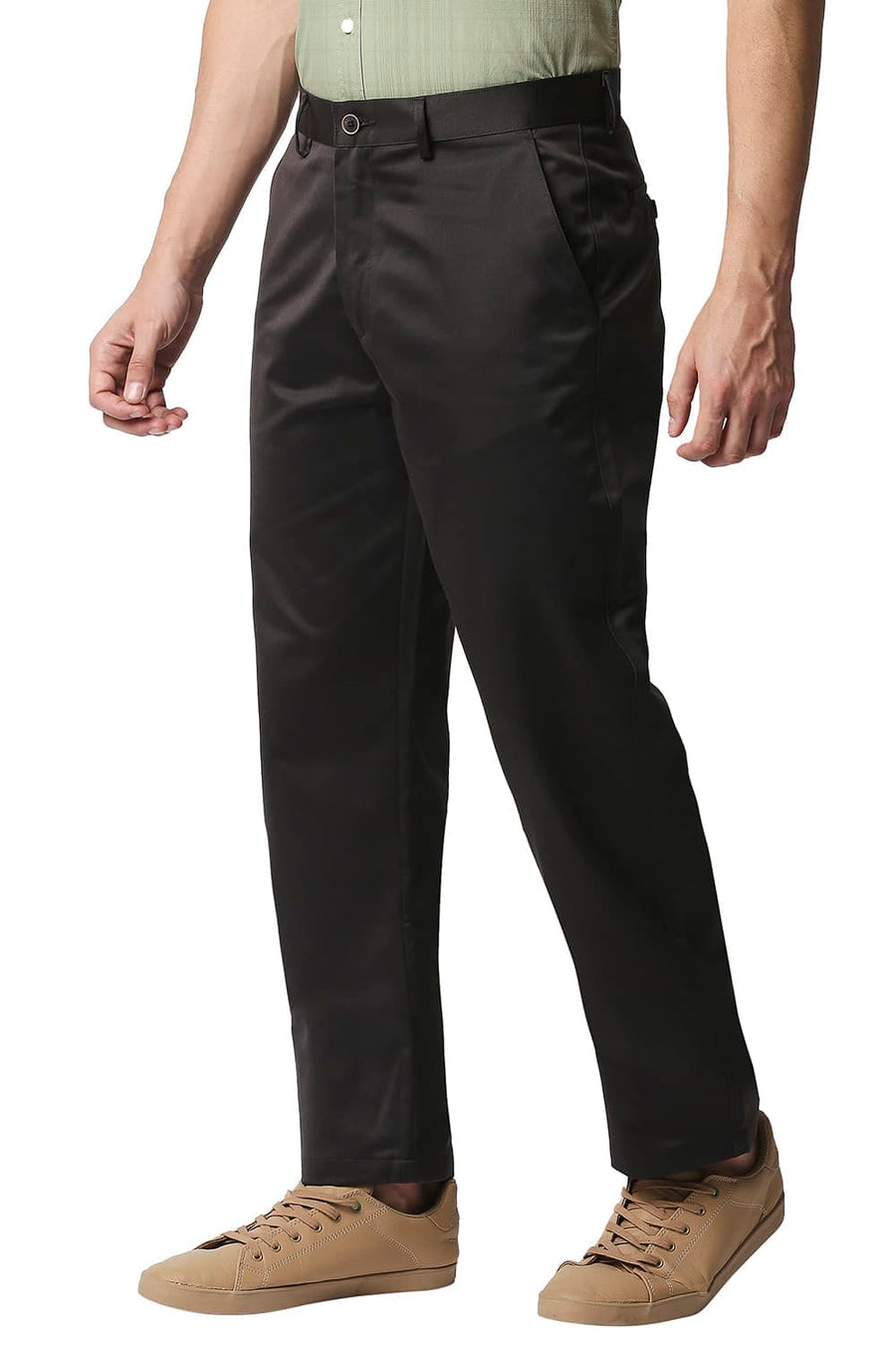 BASICS COMFORT FIT DARK GREY WEAVE POLY COTTON TROUSERS