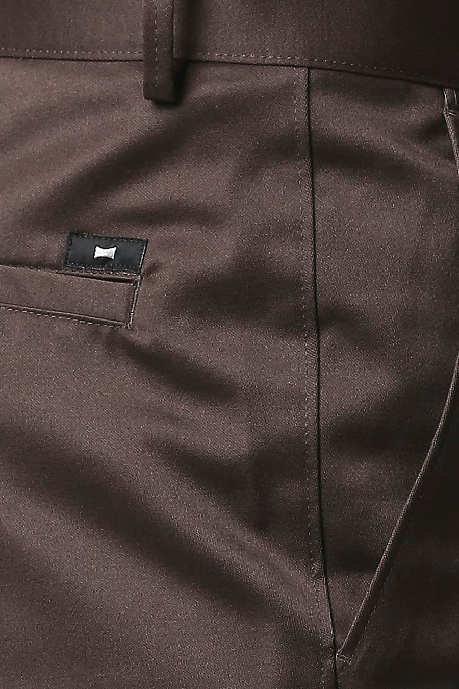 BASICS COMFORT FIT MID BROWN SATIN WEAVE POLY COTTON TROUSERS