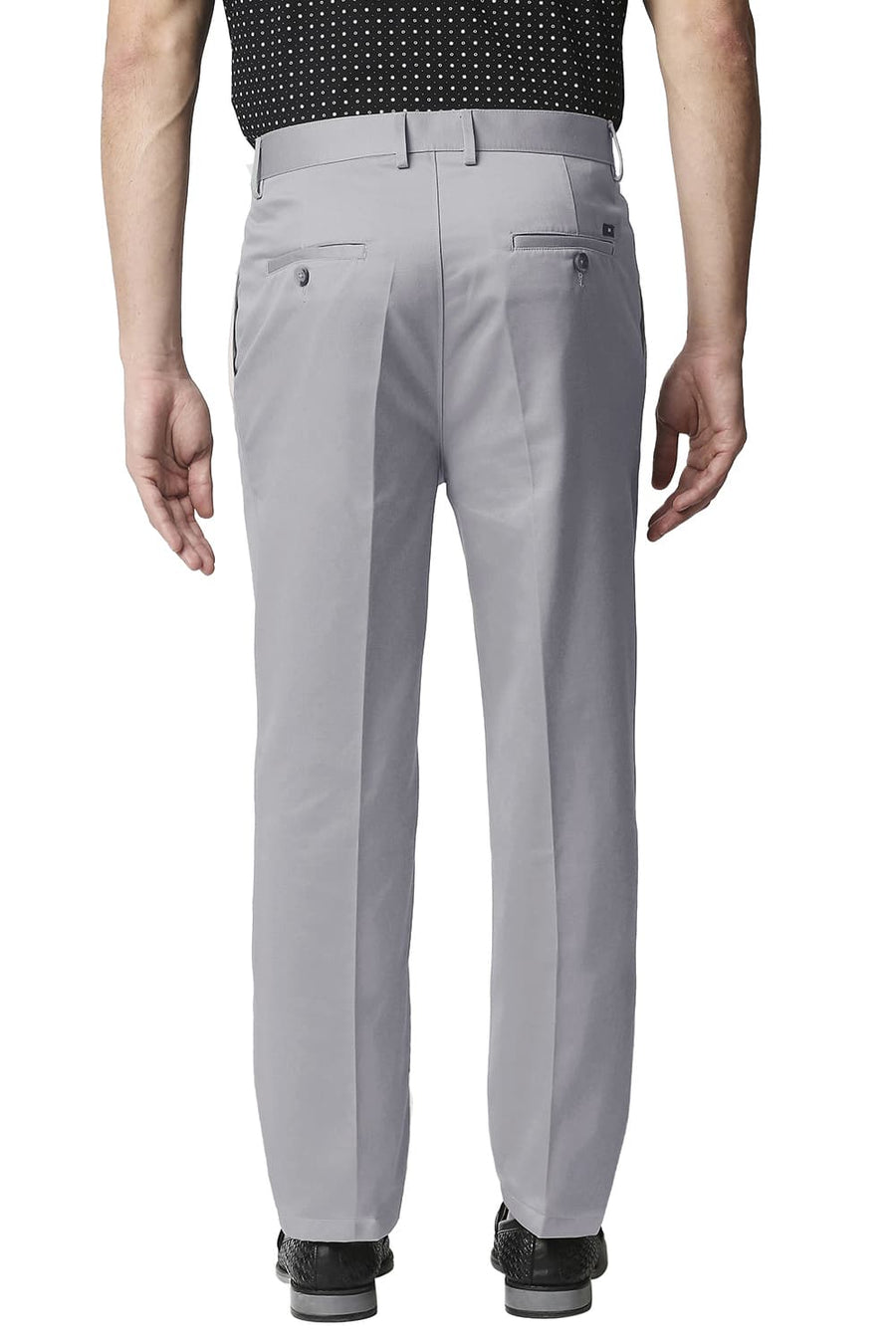 BASICS COMFORT FIT GREY SATIN WEAVE POLY COTTON TROUSERS