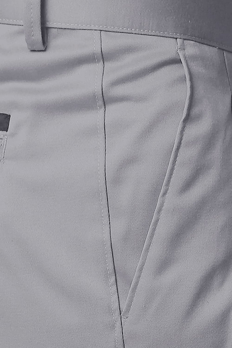 BASICS COMFORT FIT GREY SATIN WEAVE POLY COTTON TROUSERS