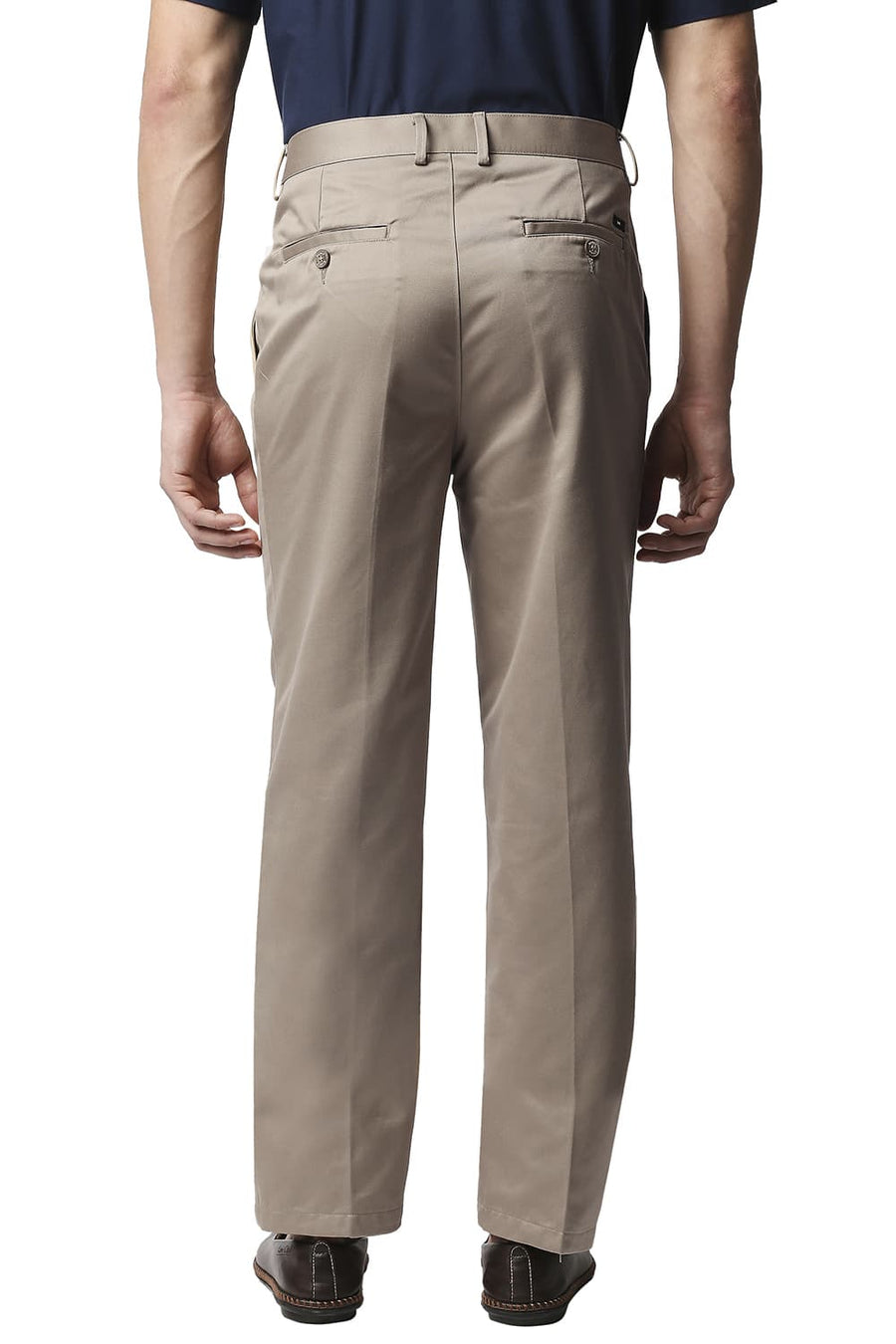 BASICS COMFORT FIT KHAKI SATIN WEAVE POLY COTTON TROUSERS