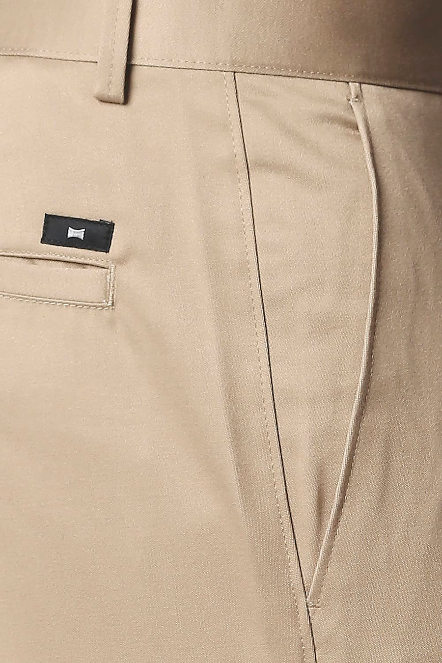 BASICS COMFORT FIT KHAKI SATIN WEAVE POLY COTTON TROUSERS