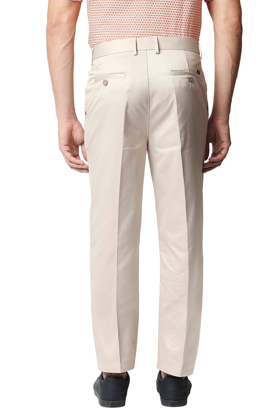 BASICS COMFORT FIT ECRU SATIN WEAVE POLY COTTON TROUSERS