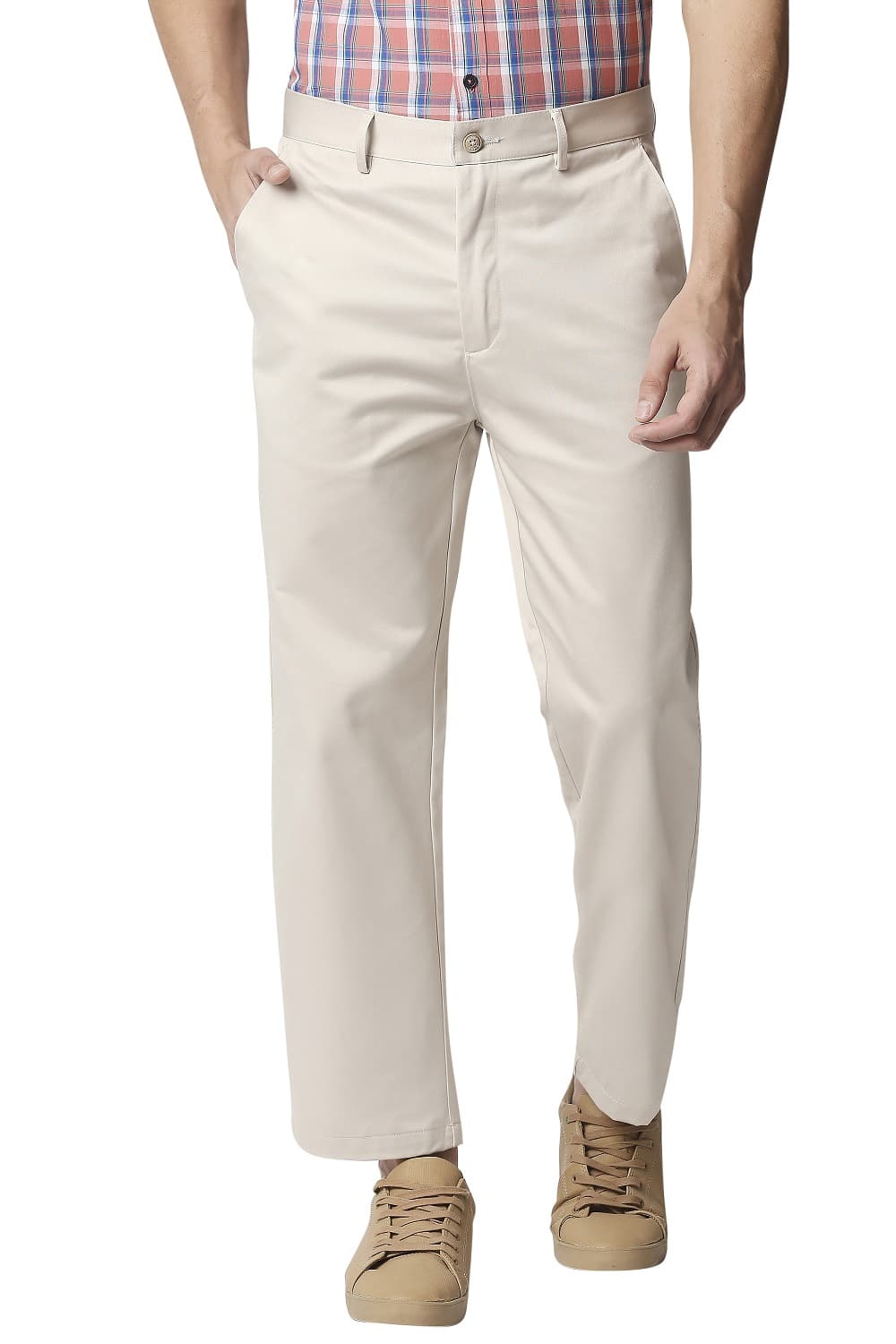 BASICS COMFORT FIT SATIN WEAVE POLY COTTON TROUSERS