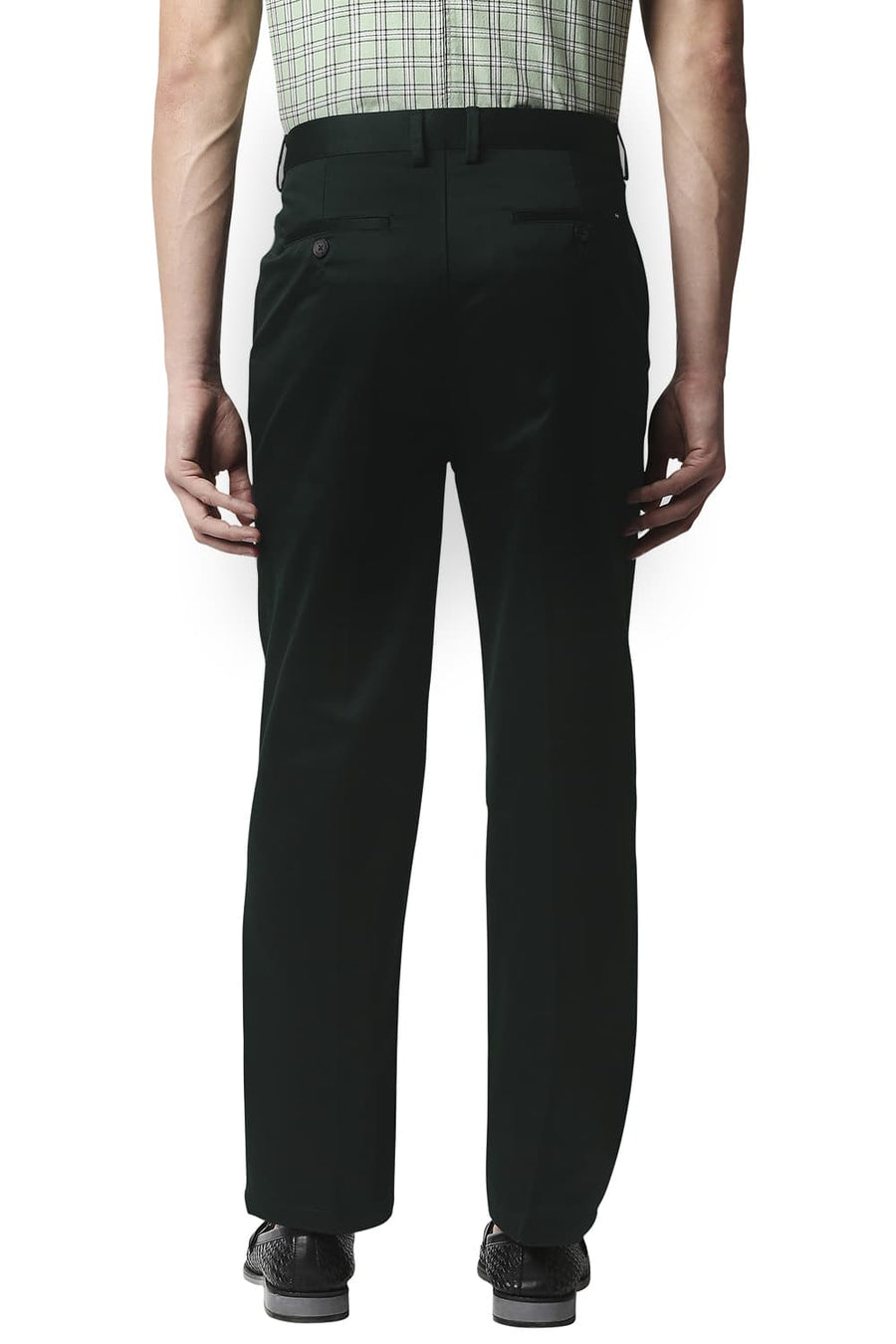 BASICS COMFORT FIT DARK GREEN SATIN WEAVE POLY COTTON TROUSERS