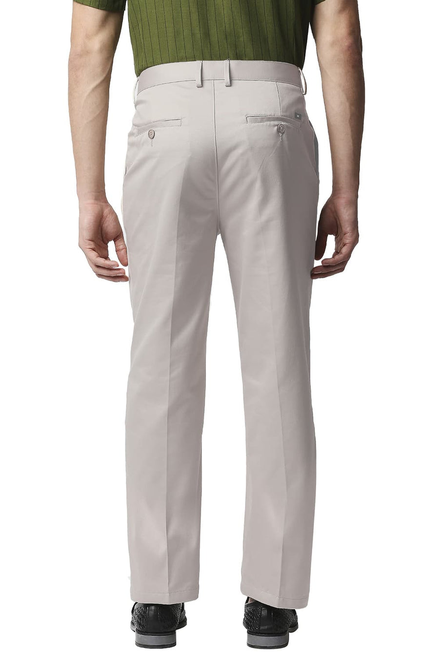 BASICS COMFORT FIT LIGHT GREY SATIN WEAVE POLY COTTON TROUSERS