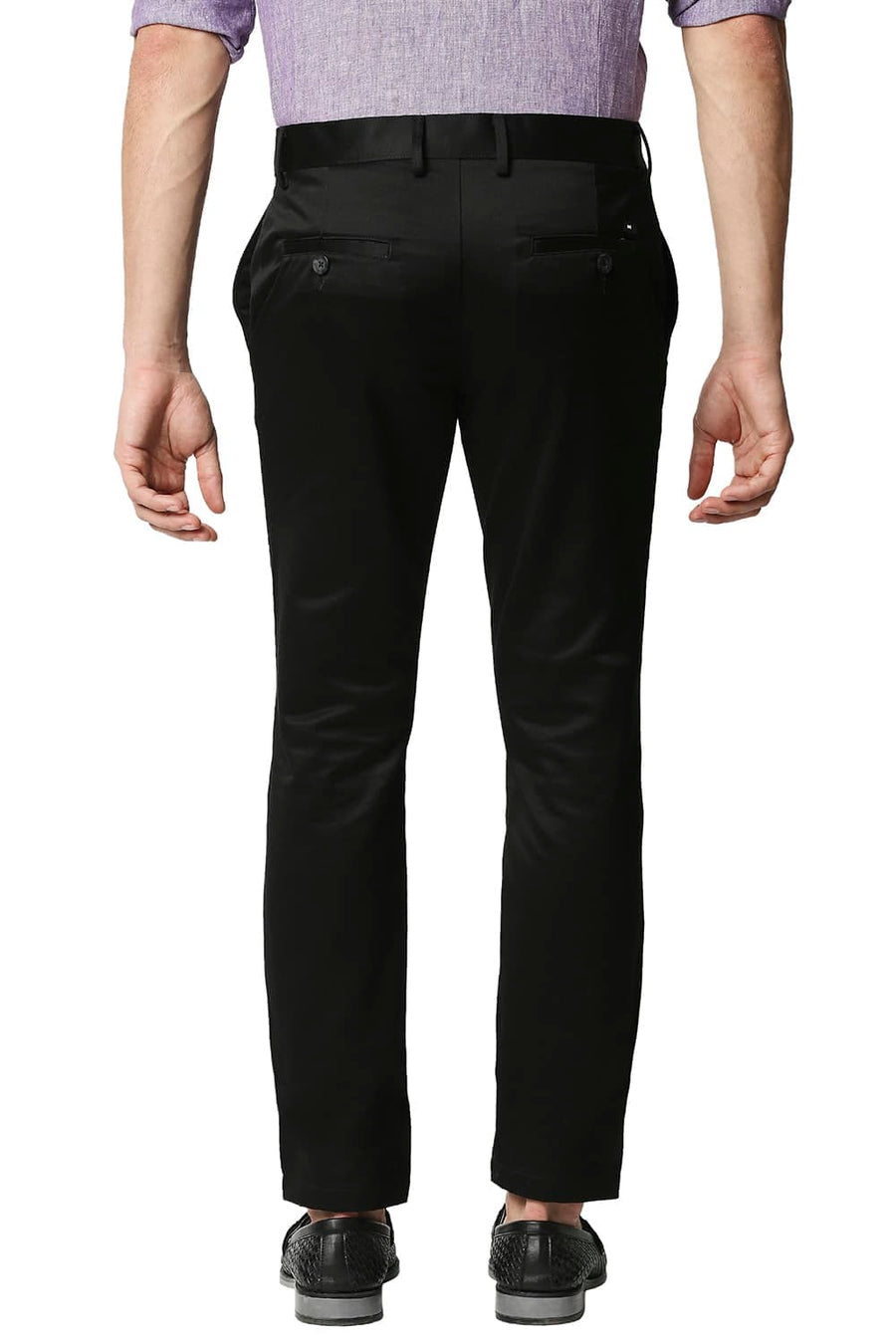 BASICS TAPERED FIT BLACK SATIN TROUSERS
