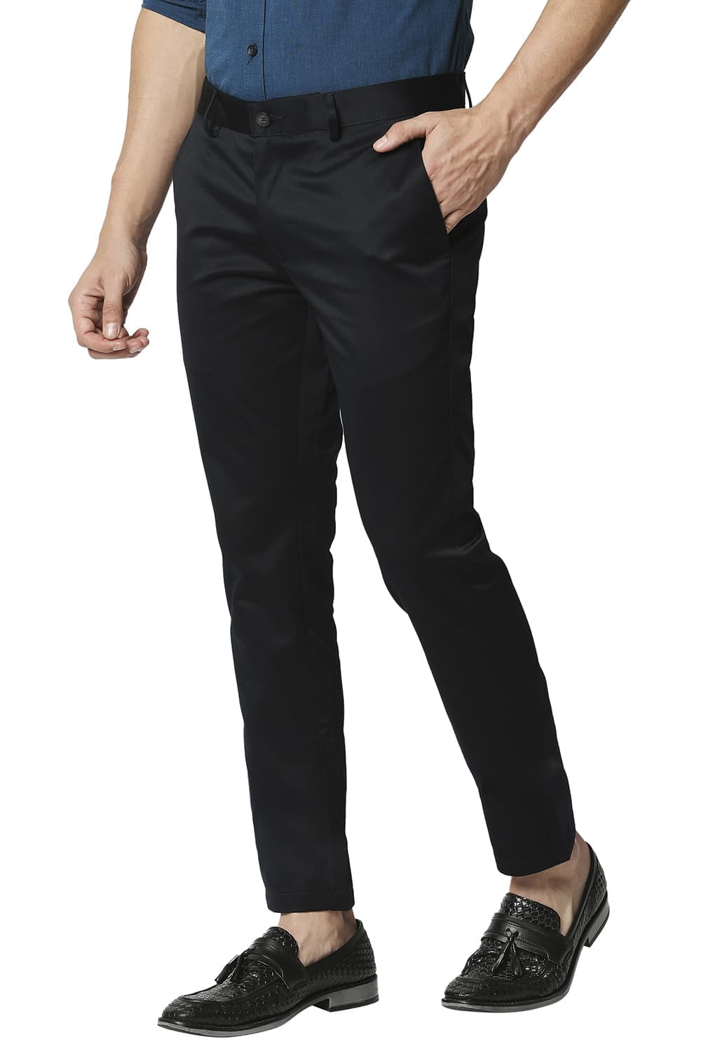 BASICS TAPERED FIT SATIN TROUSERS